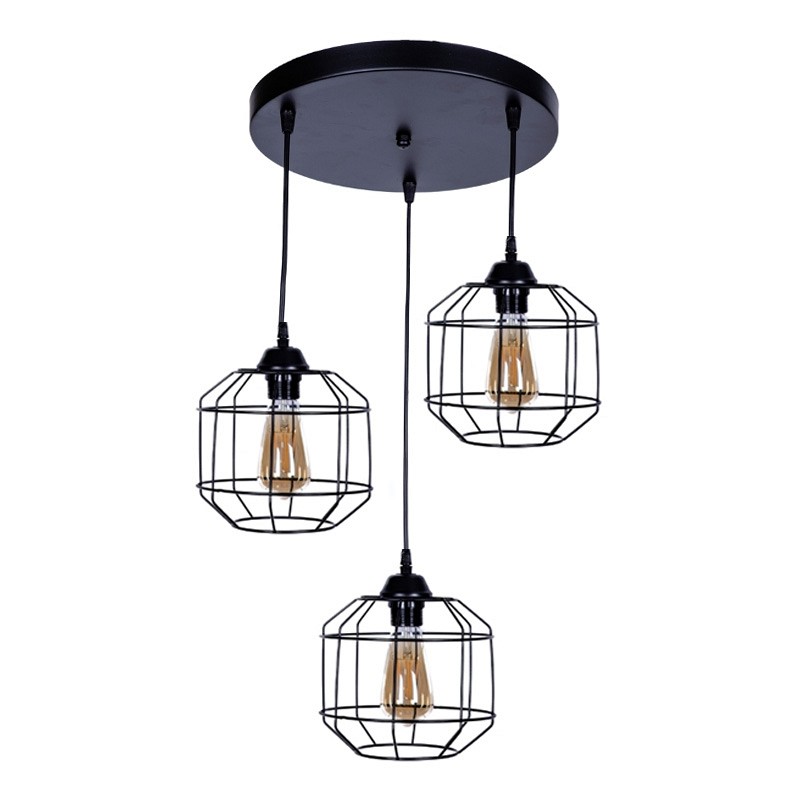 Φωτιστικό οροφής Rago Megapap E27 μεταλλικό τρίφωτο χρώμα μαύρο 50x40x80εκ.