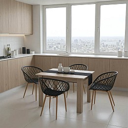 Τραπεζαρία Manka-Ezra pakoworld σετ 5τεμ σε sonoma-μαύρη απόχρωση 110x80x77εκ