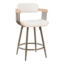 Σκαμπό μπαρ Cameo pakoworld μέταλλο μπρονζέ-white-wash ξύλο-μπέζ ύφασμα 53x50x93εκ
