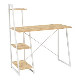 Γραφείο εργασίας Deckstor pakoworld με ραφιέρα σε oak απόχρωση με πόδι λευκό μέταλλο 102x50x117εκ