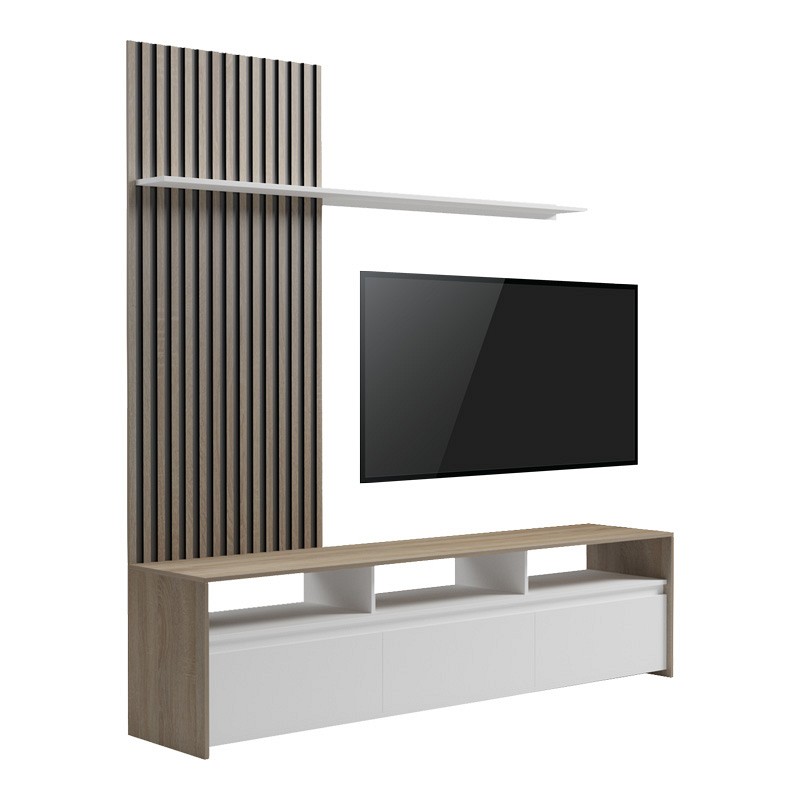 Σύνθετο σαλονιού Delfina pakoworld σε sonoma με λευκή απόχρωση 190x40x199.5εκ