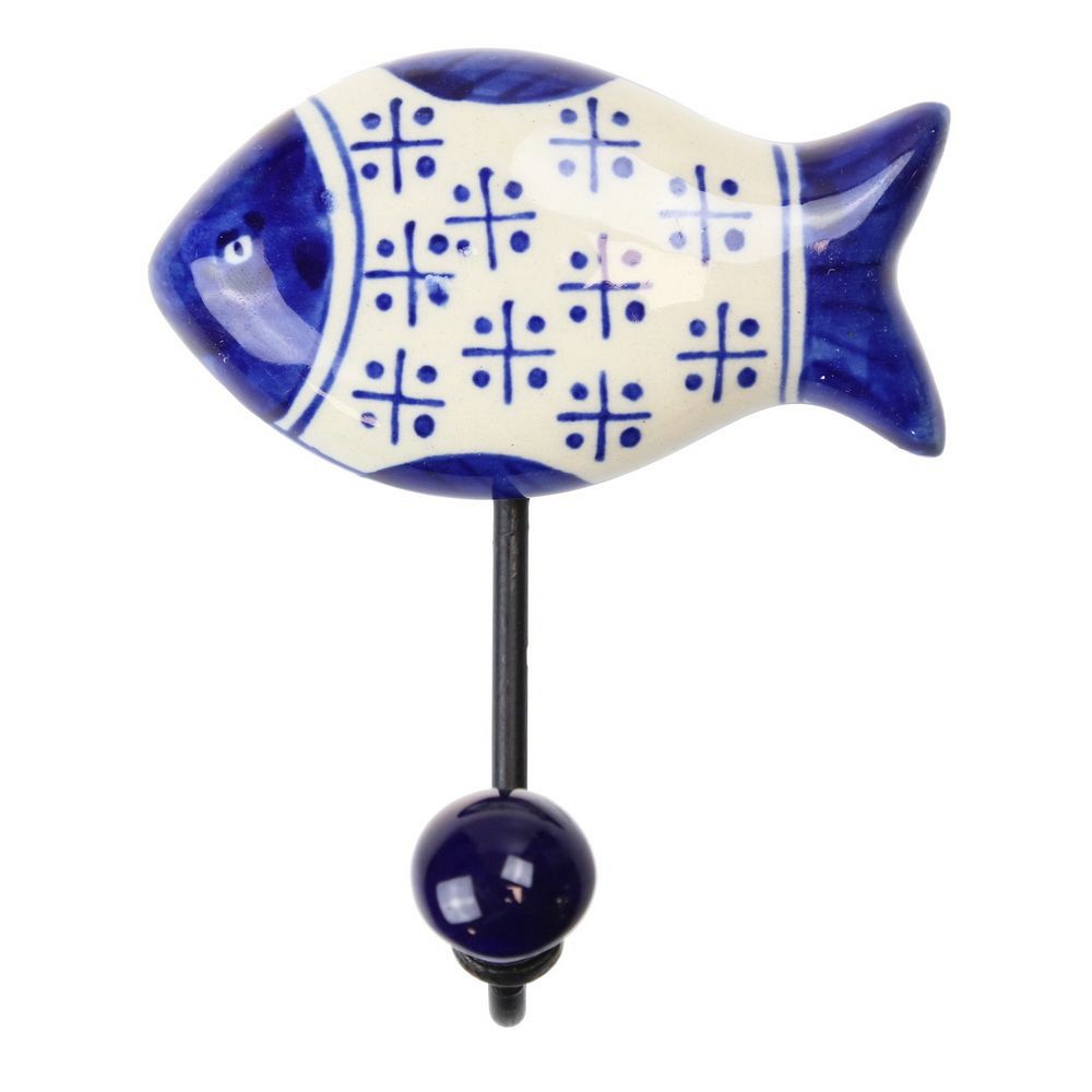 Γάντζος κεραμικός Ψάρι 10x13εκ.- Μπλε λευκό