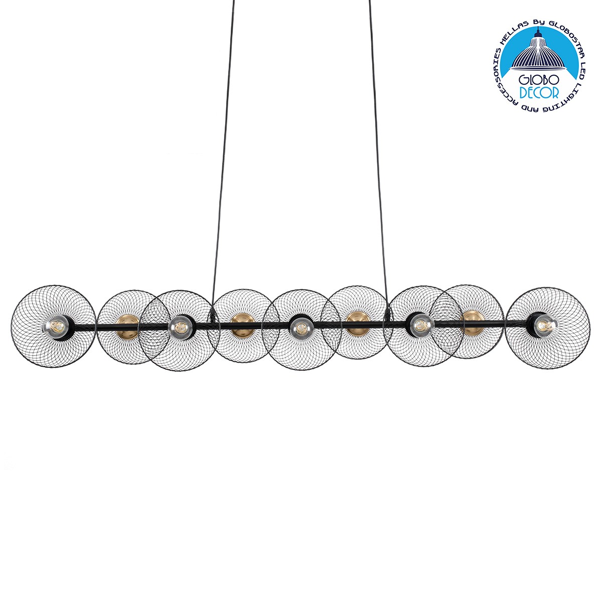 GLOBOSTAR® VERONA 00588 Μοντέρνο Κρεμαστό Φωτιστικό Οροφής με Ντουί 9 x E27 AC 220-240V IP20 - Μαύρο & Χρυσό - Μ140 x Π28 x Υ20cm