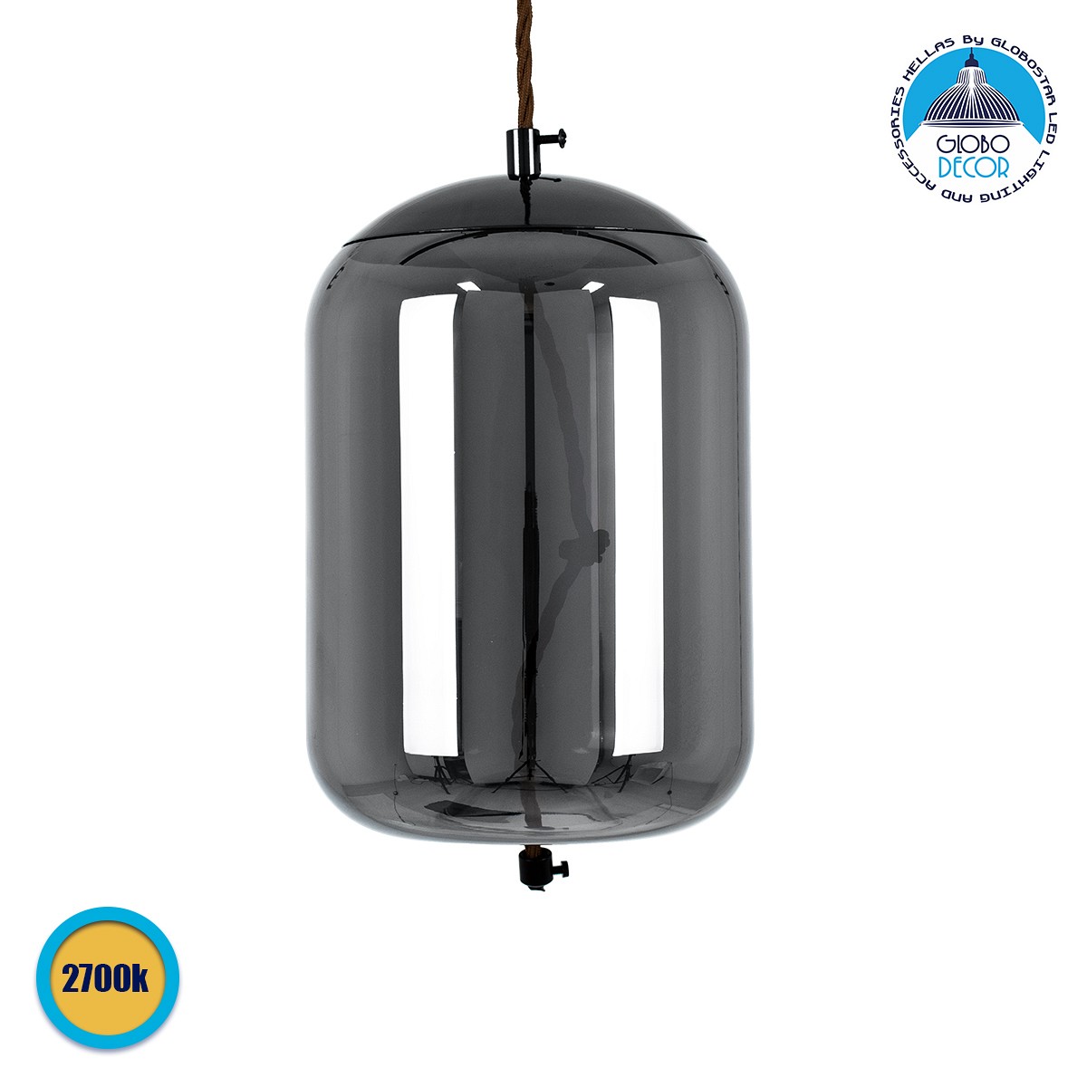 GLOBOSTAR® ΑΧΤΟΝ 00753 Μοντέρνο Κρεμαστό Φωτιστικό Οροφής LED 7W 500lm 180° AC 220-240V IP20 Θερμό Λευκό 2700K - Sanan SMD Chip - Μαύρο & Μαύρο Φιμέ - Μ18 x Π18 x Υ18cm - 2 Χρόνια Εγγύηση