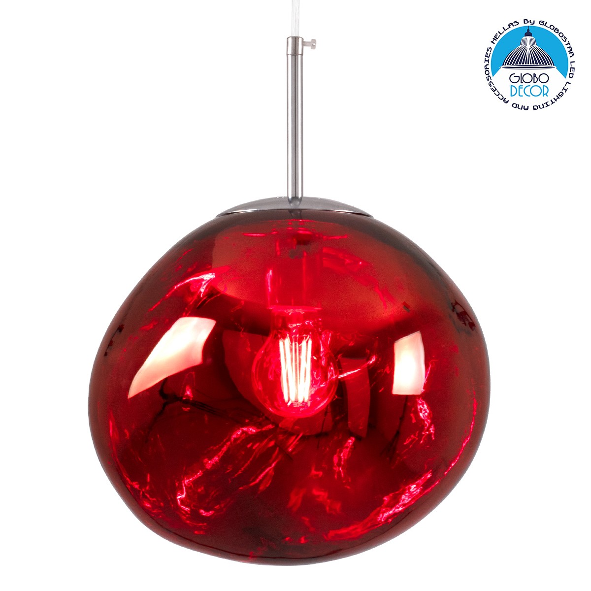 GLOBOSTAR® DIXAR 00762 Μοντέρνο Κρεμαστό Φωτιστικό Οροφής με Ντουί 1 x E27 AC 220-240V IP20 - Κόκκινο & Ασημί - Μ28 x Π28 x Υ40cm