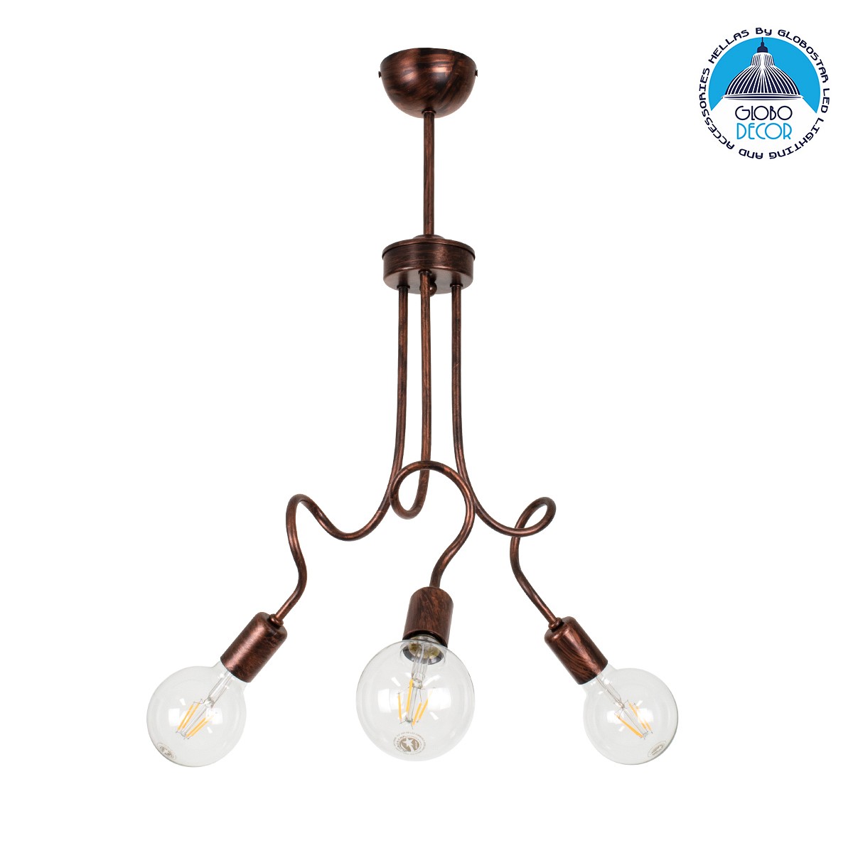 GLOBOSTAR® ASPECT 00788 Μοντέρνο Φωτιστικό Οροφής με Ντουί 3 x E27 AC 220-240V IP20 - Χάλκινο - Μ42 x Π42 x Υ60cm