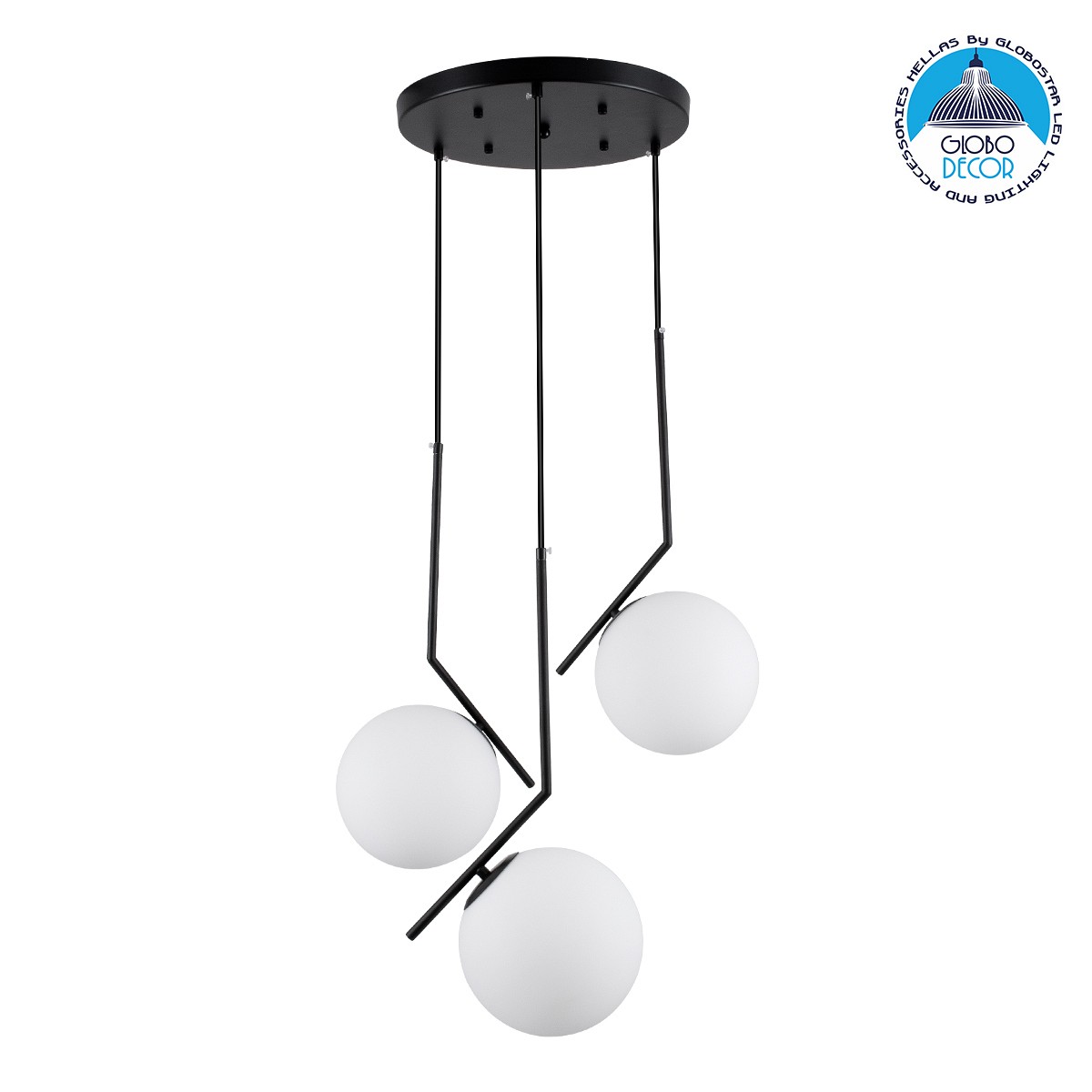 GLOBOSTAR® MONROE 00952 Μοντέρνο Κρεμαστό Φωτιστικό Οροφής με Ντουί 3 x E27 AC 220-240V IP20 - Μαύρο & Λευκό - Μ60 x Π60 x Υ50cm