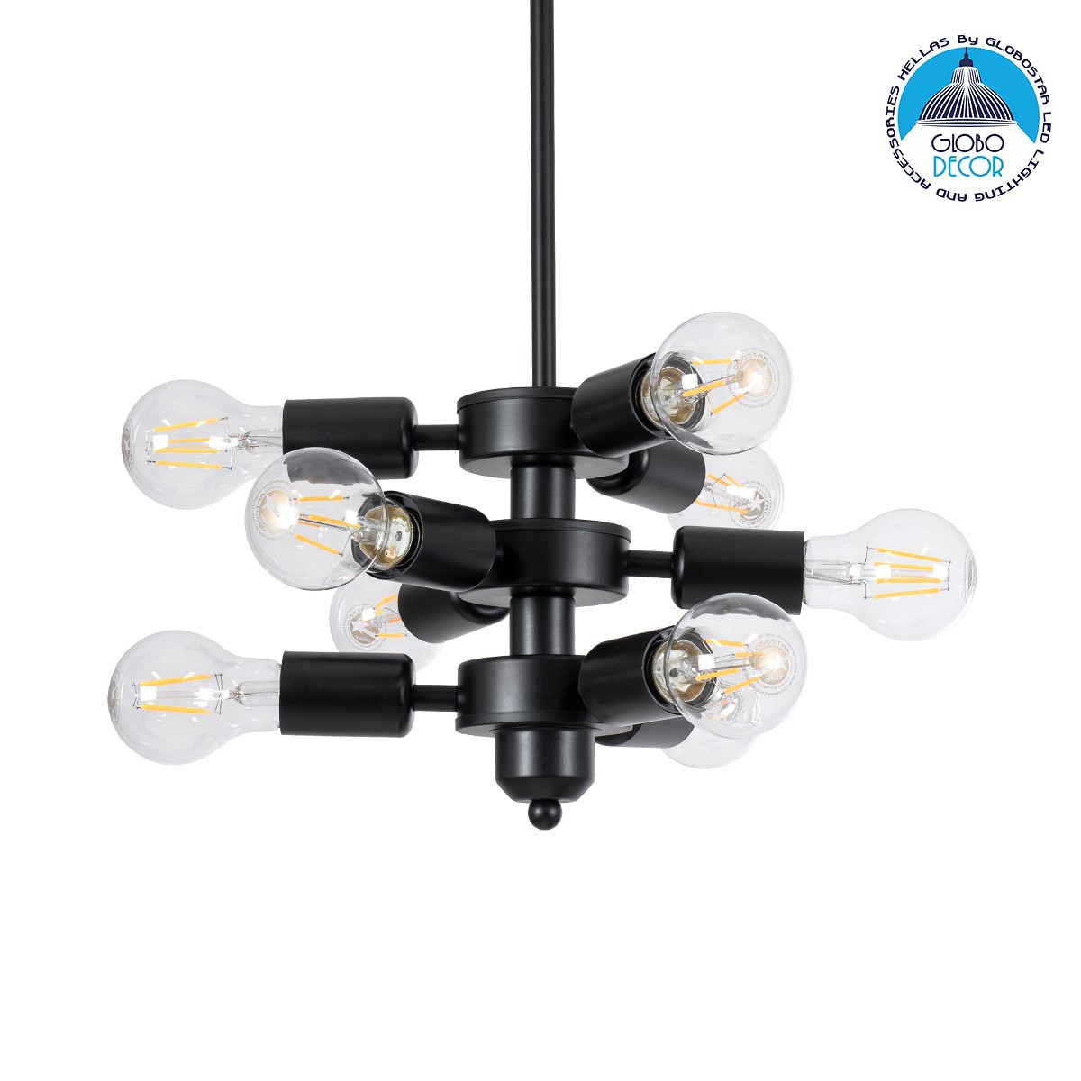 GLOBOSTAR® DELIR 01035 Μοντέρνο Φωτιστικό Οροφής με Ντουί 9 x E27 AC 220-240V IP20 - Μαύρο - Μ24 x Π24 x Υ23cm