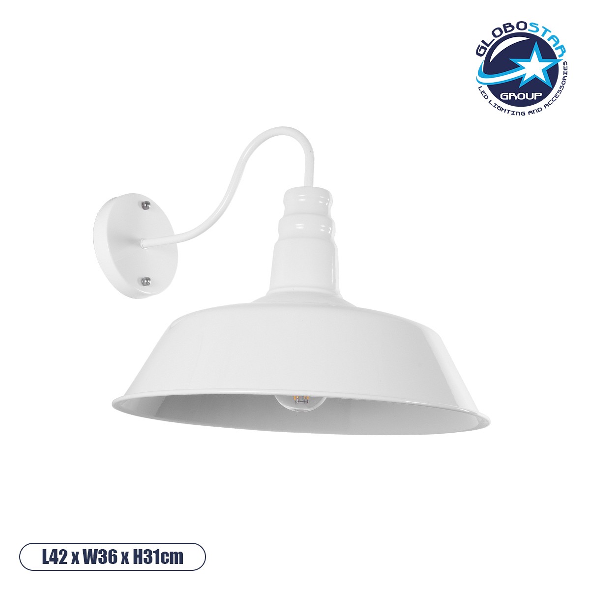 GloboStar® SORD 01051 Vintage Επιτοίχιο Φωτιστικό Απλίκα Μονόφωτο 1 x E27 IP20 Λευκό Μέταλλο - Μ36 x Π42 x Υ32cm