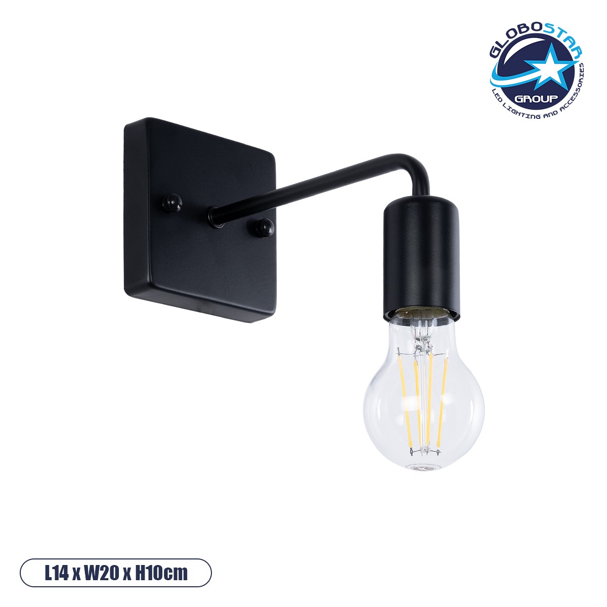 GLOBOSTAR® MISSAM 01119 Μοντέρνο Φωτιστικό Τοίχου - Απλίκα με Ντουί 1 x E27 AC 220-240V IP20 - Μαύρο - Μ14 x Π20 x Υ10cm