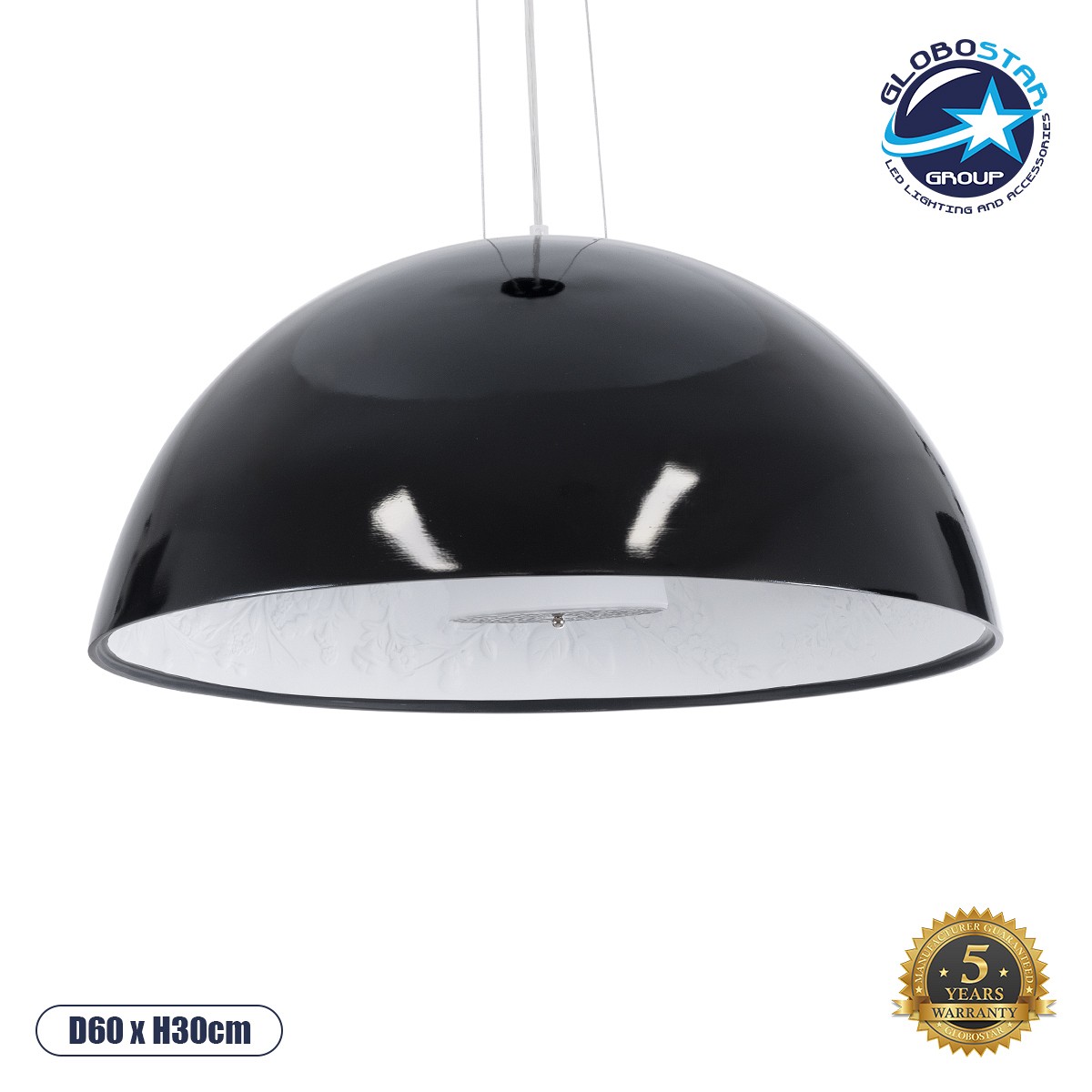 GLOBOSTAR® SERENIA 01270 Μοντέρνο Κρεμαστό Φωτιστικό Οροφής με Ντουί 1 x E27 AC 220-240V IP20 - Μαύρο & Λευκό - Μ60 x Π60 x Υ30cm
