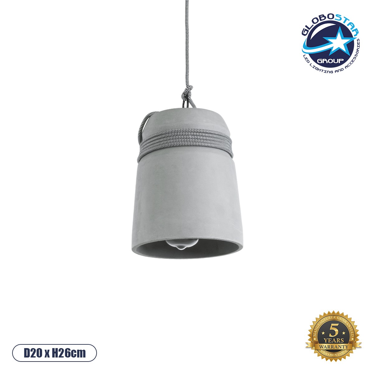 GLOBOSTAR® TRIBECA 01321 Μοντέρνο Κρεμαστό Φωτιστικό Οροφής με Ντουί 1 x E27 AC 220-240V IP20 - Γκρι & Μαύρο - Μ20 x Π20 x Υ26cm