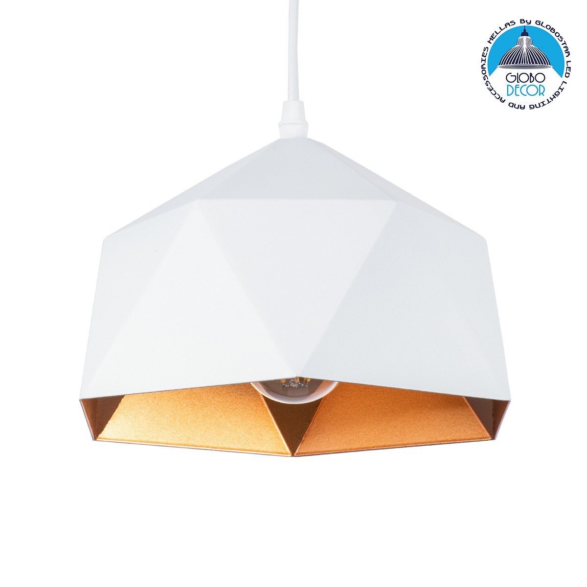 GLOBOSTAR® HEXAGON 01377 Μοντέρνο Κρεμαστό Φωτιστικό Οροφής με Ντουί 1 x E27 AC 220-240V IP20 - Λευκό & Χρυσό - Μ21.5 x Π21.5 x Y15cm