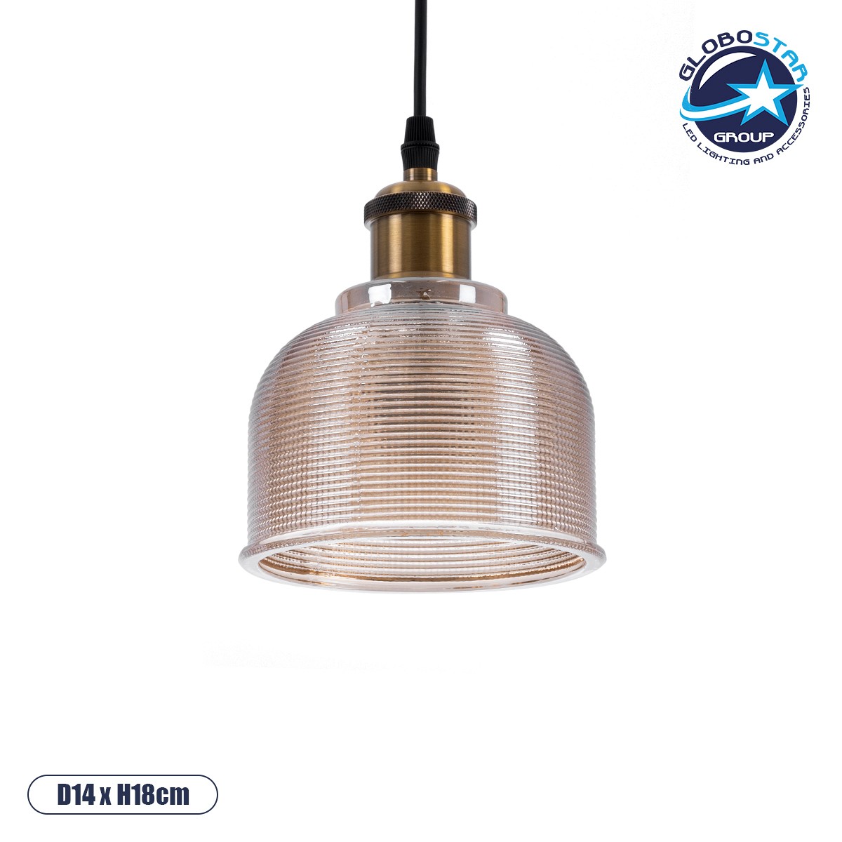 GLOBOSTAR® SEGRETO 01448 Vintage Κρεμαστό Φωτιστικό Οροφής με Ντουί 1 x E27 AC 220-240V IP20 - Διάφανο & Χρυσό - Μ14 x Π14 x Υ18cm