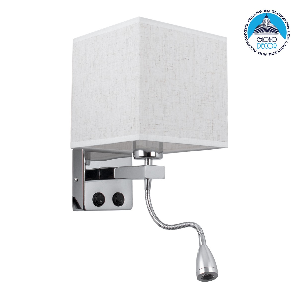 GLOBOSTAR® ELEGANT 01495 Μοντέρνο Φωτιστικό Τοίχου - Απλίκα Ξενοδοχείου Reading Light με Ντουί 1 x E27 LED 3W 360lm 36° AC 220-240V IP20 Θερμό Λευκό 2700K - Bridgelux COB Chip - Χρώμιο & Λευκό - Μ17 x Π21 x Υ43cm - 2 Χρόνια Εγγύηση