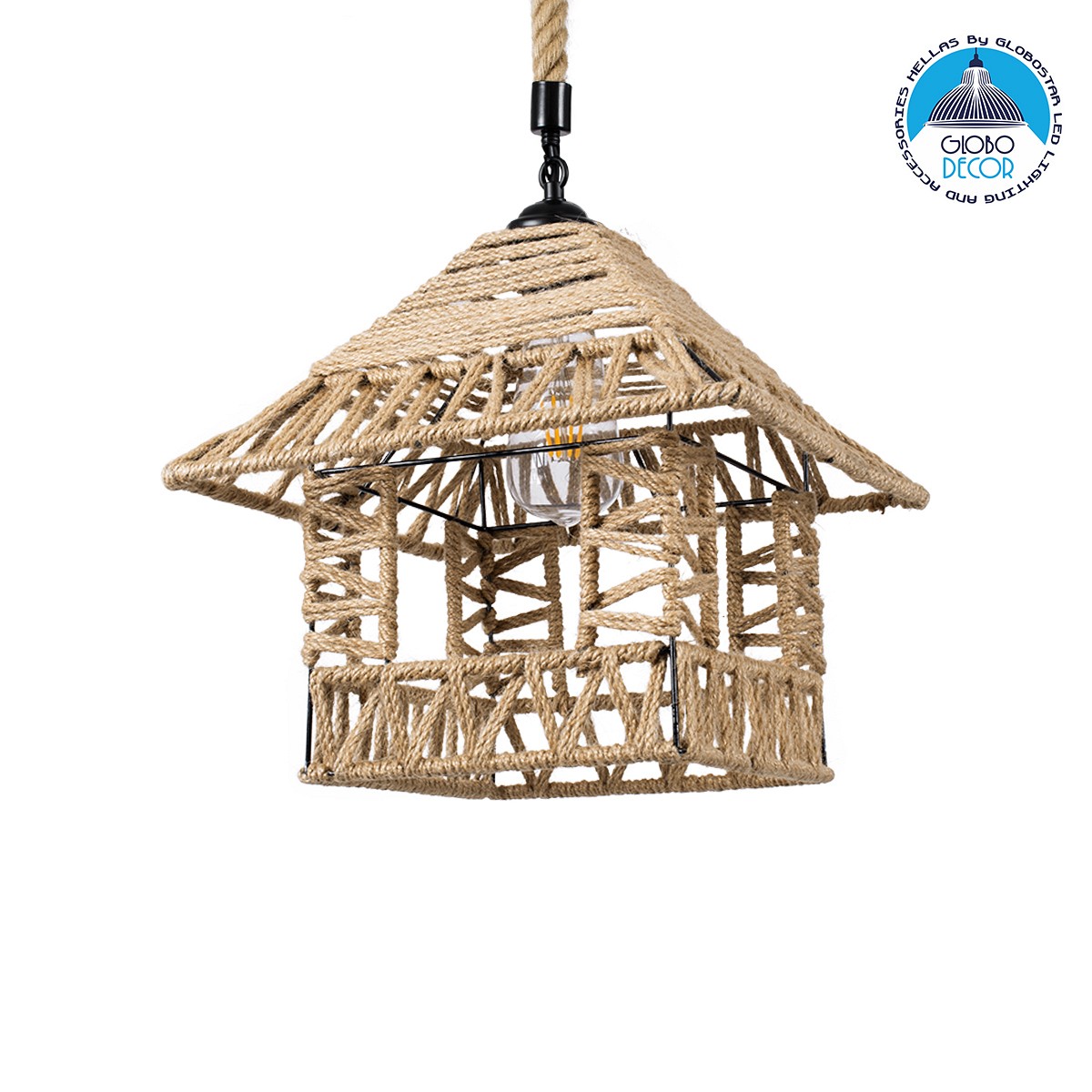 GLOBOSTAR® SPIKY 01613 Boho Κρεμαστό Φωτιστικό Οροφής με Ντουί 1 x E27 AC 220-240V IP20 - Μπεζ - Μ43 x Π43 x Y28cm