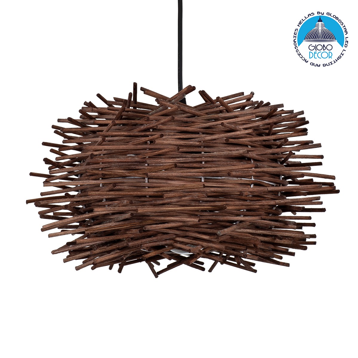 GLOBOSTAR® MINORCA 01732 Boho Κρεμαστό Φωτιστικό Οροφής με Ντουί 1 x E27 AC 220-240V IP20 - Καφέ - Μ30 x Π30 x Υ18cm