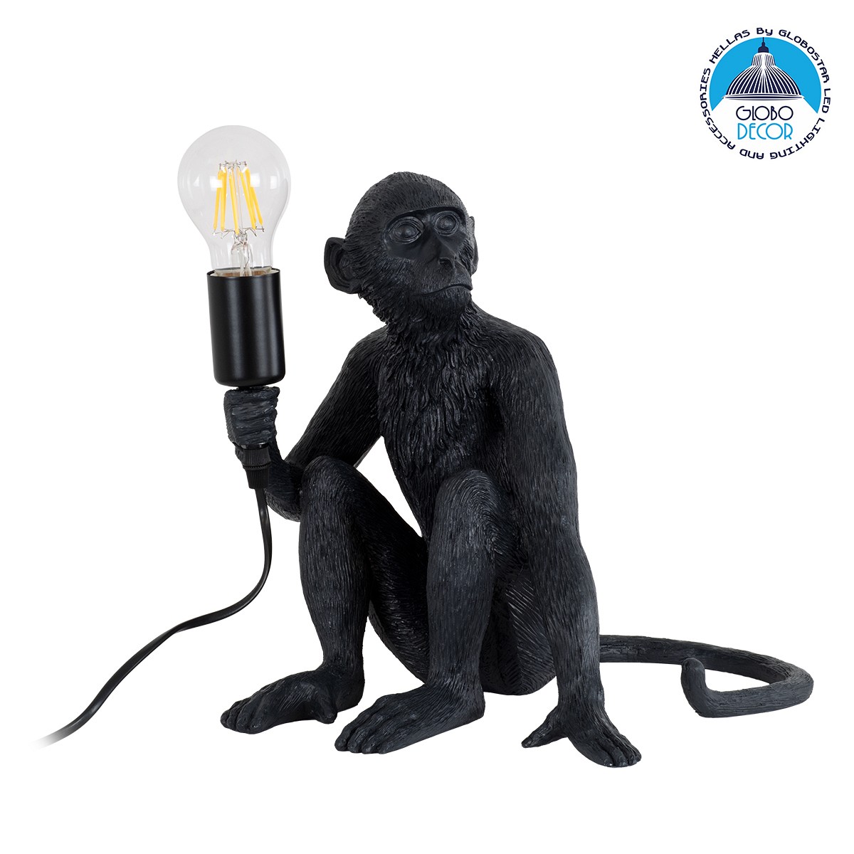 GLOBOSTAR® APES 01807 Μοντέρνο Επιτραπέζιο Φωτιστικό Πορτατίφ με Ντουί 1 x E27 AC 220-240V IP20 - Μαύρο - Μ30 x Π27 x Υ30cm