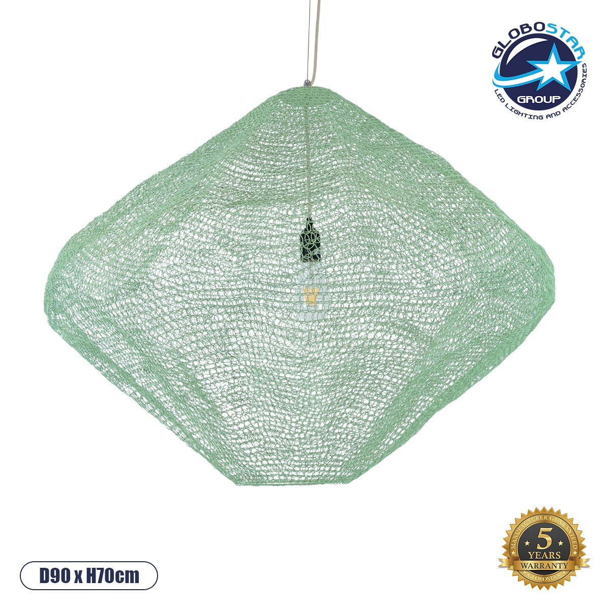 GLOBOSTAR® KENTUCKY 01870 Vintage Κρεμαστό Φωτιστικό Οροφής με Ντουί 1 x E27 AC 220-240V IP20 - Τιρκουάζ - Μ90 x Π90 x Υ70cm