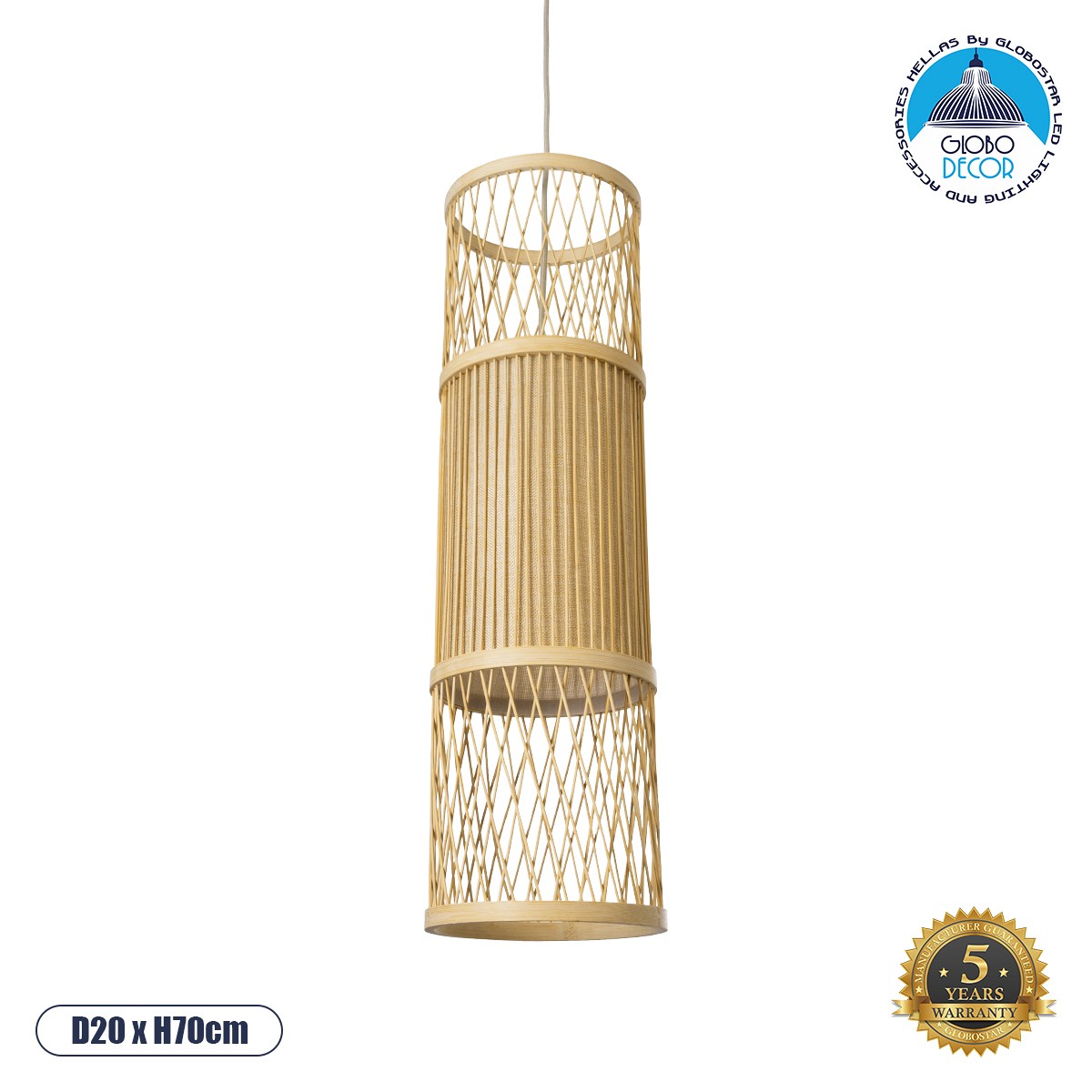 GLOBOSTAR® HIBISCUS 01933 Boho Κρεμαστό Φωτιστικό Οροφής με Ντουί 1 x E27 AC 220-240V IP20 - Μπεζ - Μ20 x Π20 x Υ70cm