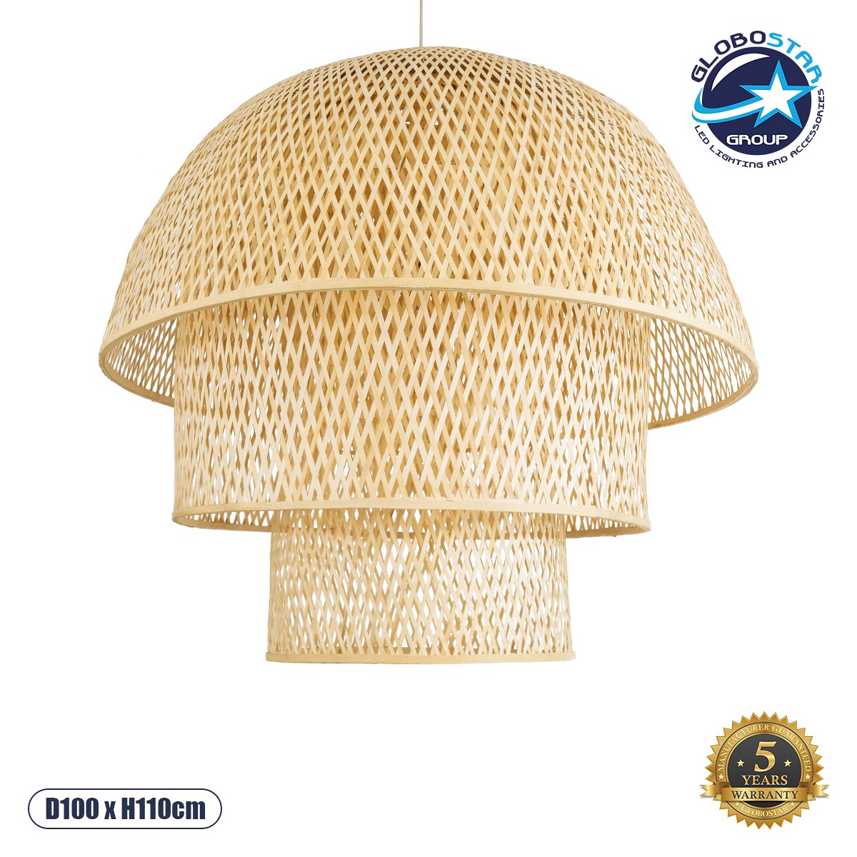 GLOBOSTAR® HIROKA 02046 Boho Κρεμαστό Φωτιστικό Οροφής με Ντουί 1 x E27 AC 220-240V IP20 - Μπεζ - Μ100 x Π100 x Υ110cm