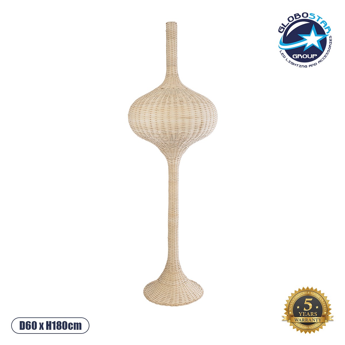 GloboStar® ALADDIN 02052 Boho Επιδαπέδιο Φωτιστικό Μονόφωτο 1 x E27 IP20 Μπεζ Ξύλο - Μ60 x Π60 x Υ180cm