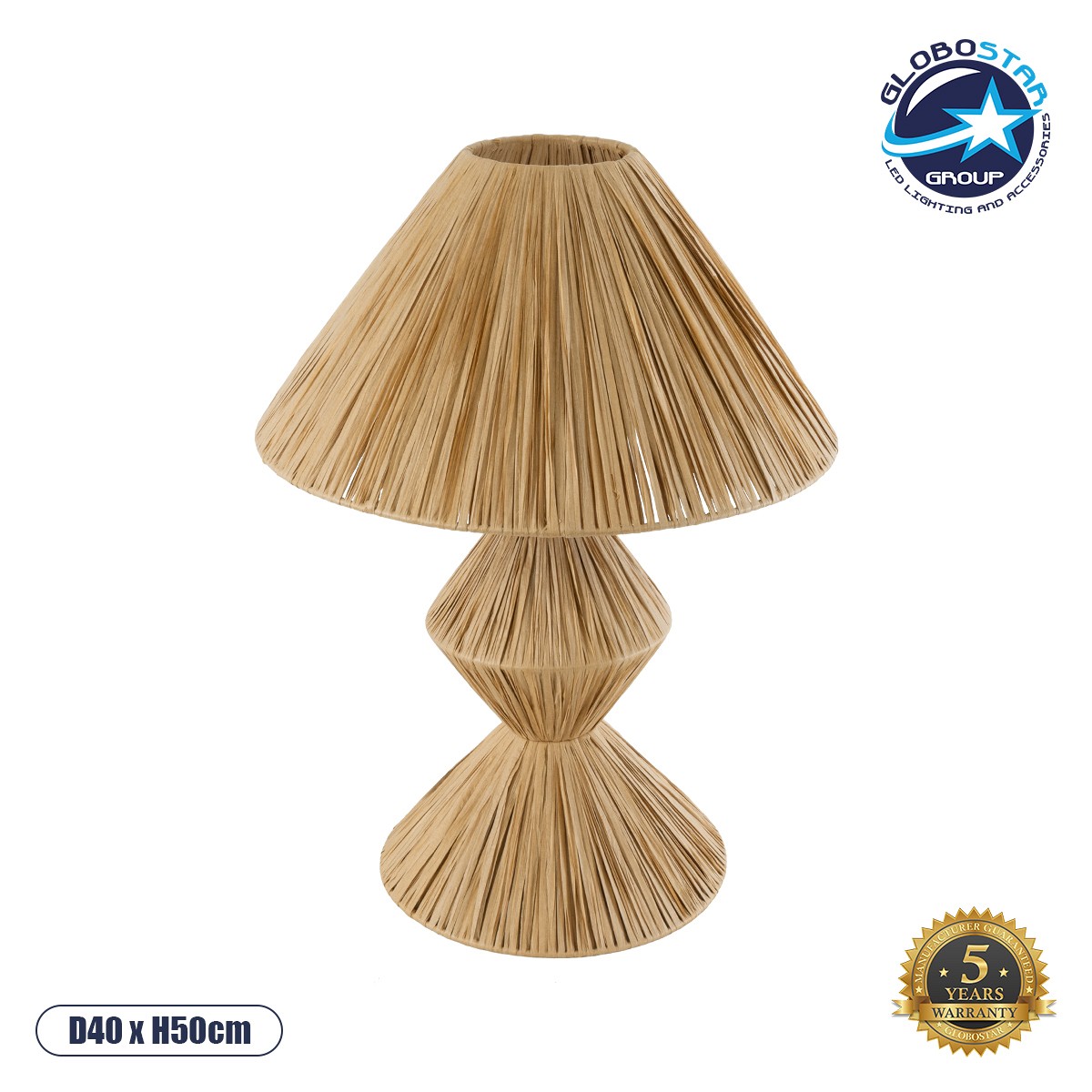 GLOBOSTAR® LUANA 02107 Boho Επιτραπέζιο Φωτιστικό Πορτατίφ με Ντουί 1 x E27 AC 220-240V IP20 - Μπεζ - Μ40 x Π40 x Υ50cm