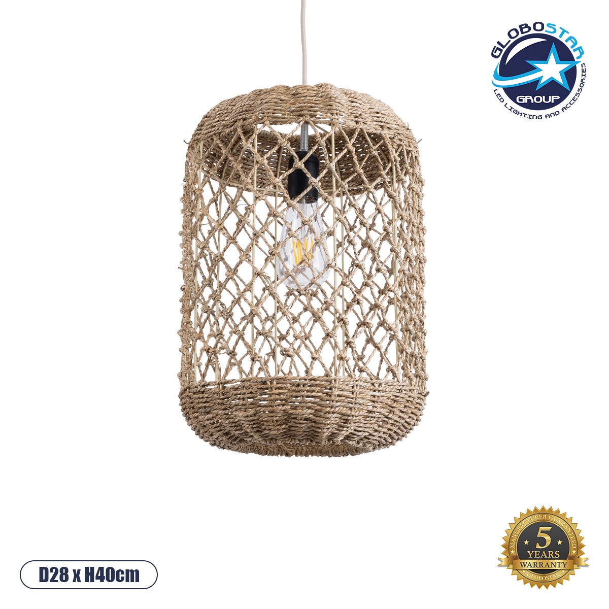 GLOBOSTAR® ECUADOR 02117 Boho Κρεμαστό Φωτιστικό Οροφής με Ντουί 1 x E27 AC 220-240V IP20 - Μπεζ - Μ28 x Π28 x Υ40cm