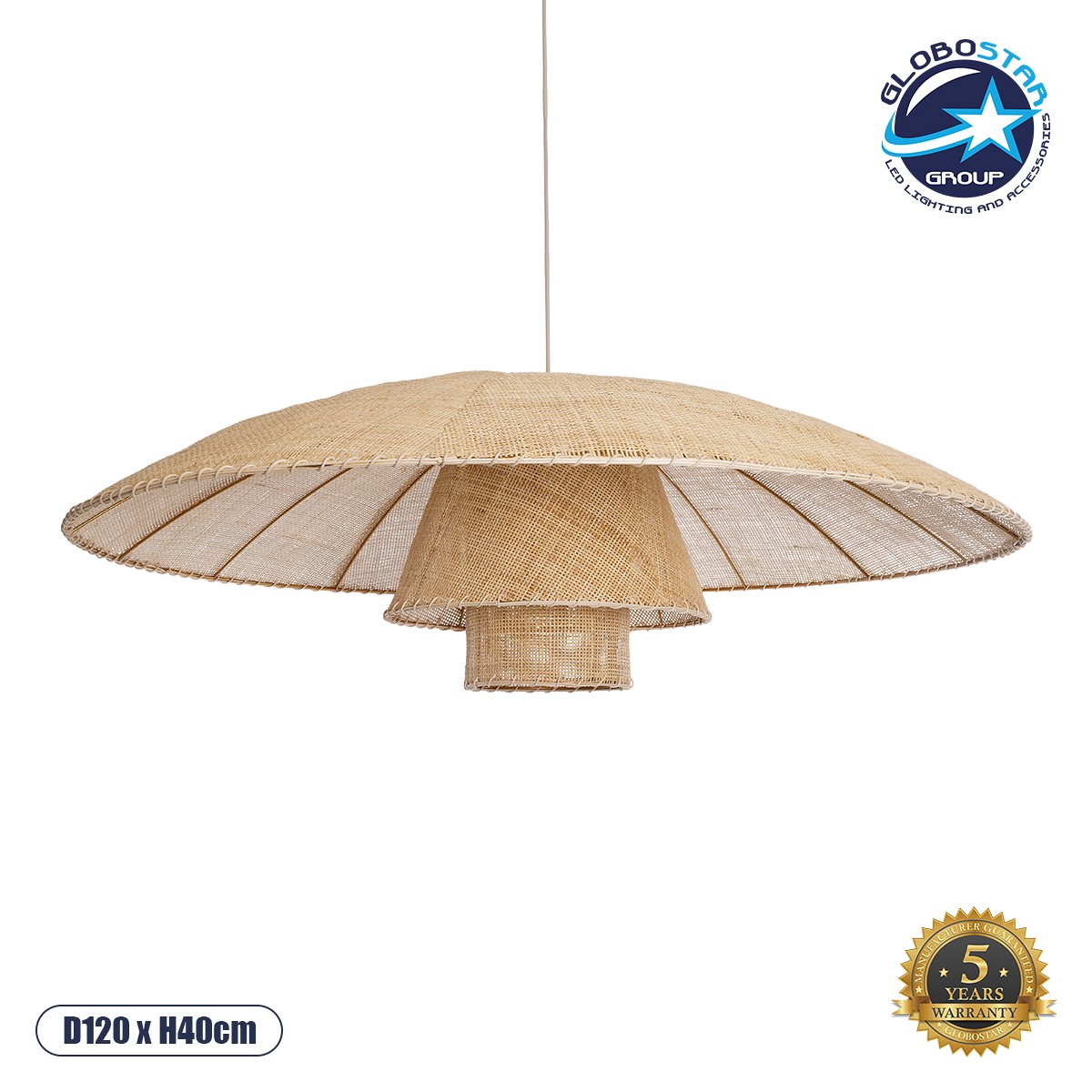 GLOBOSTAR® ZORA 02140 Boho Κρεμαστό Φωτιστικό Οροφής με Ντουί 1 x E27 AC 220-240V IP20 - Μπεζ - Μ120 x Π120 x Υ40cm
