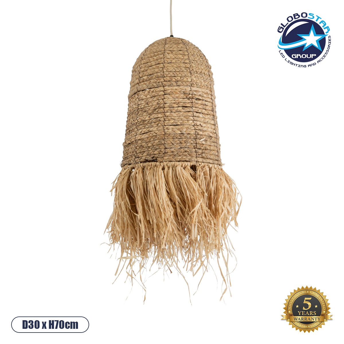 GLOBOSTAR® PORTOFERRAIO 02170 Boho Κρεμαστό Φωτιστικό Οροφής με Ντουί 1 x E27 AC 220-240V IP20 - Μπεζ - Μ30 x Π30 x Υ70cm