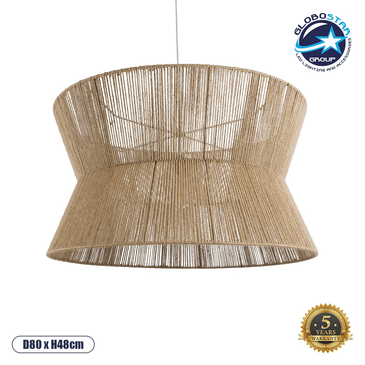 GLOBOSTAR® BISBEE 02205 Boho Κρεμαστό Φωτιστικό Οροφής με Ντουί 1 x E27 AC 220-240V IP20 - Μπεζ - Μ80 x Π80 x Υ48cm