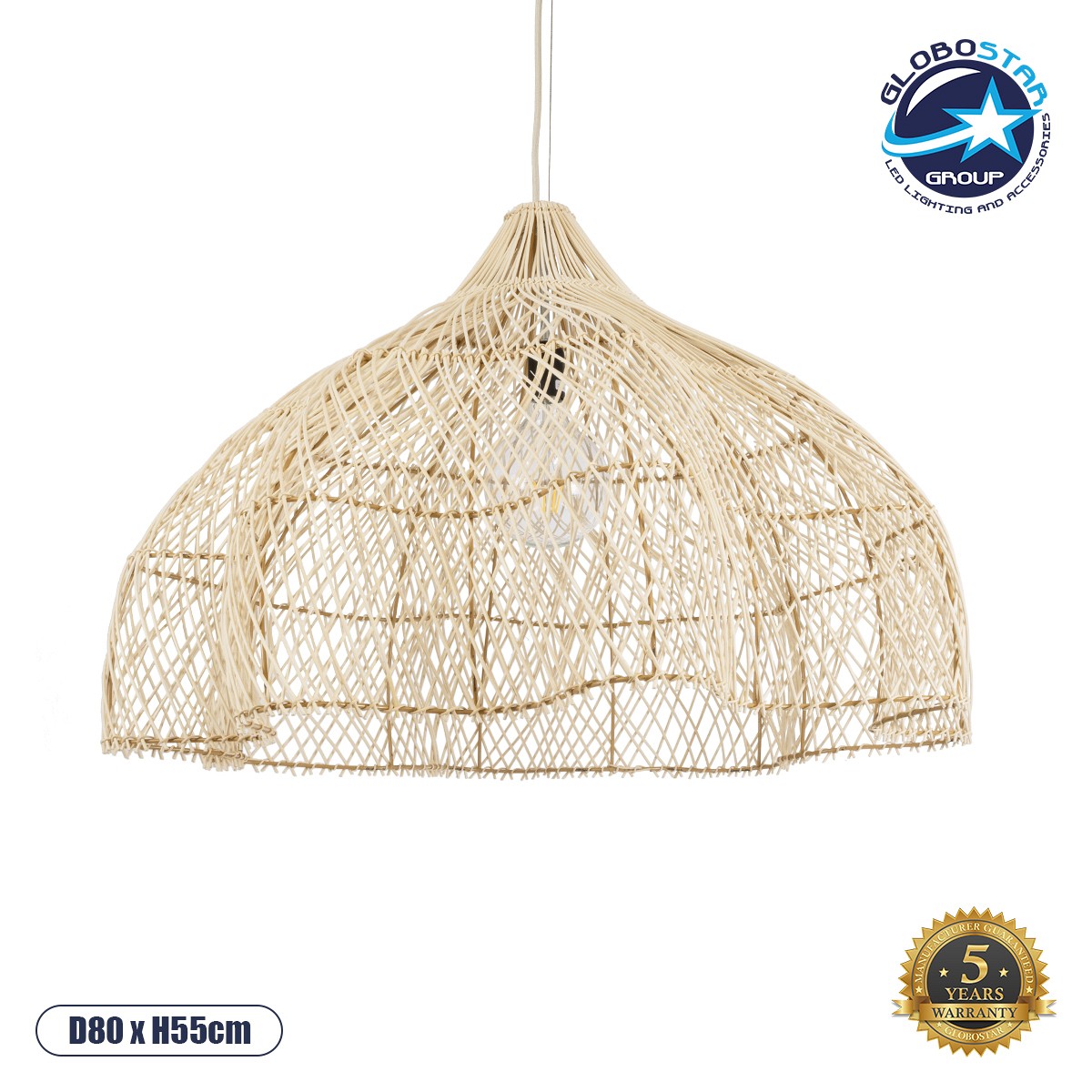 GLOBOSTAR® ADEJE 02211 Boho Κρεμαστό Φωτιστικό Οροφής με Ντουί 1 x E27 AC 220-240V IP20 - Μπεζ - Μ80 x Π80 x Υ55cm