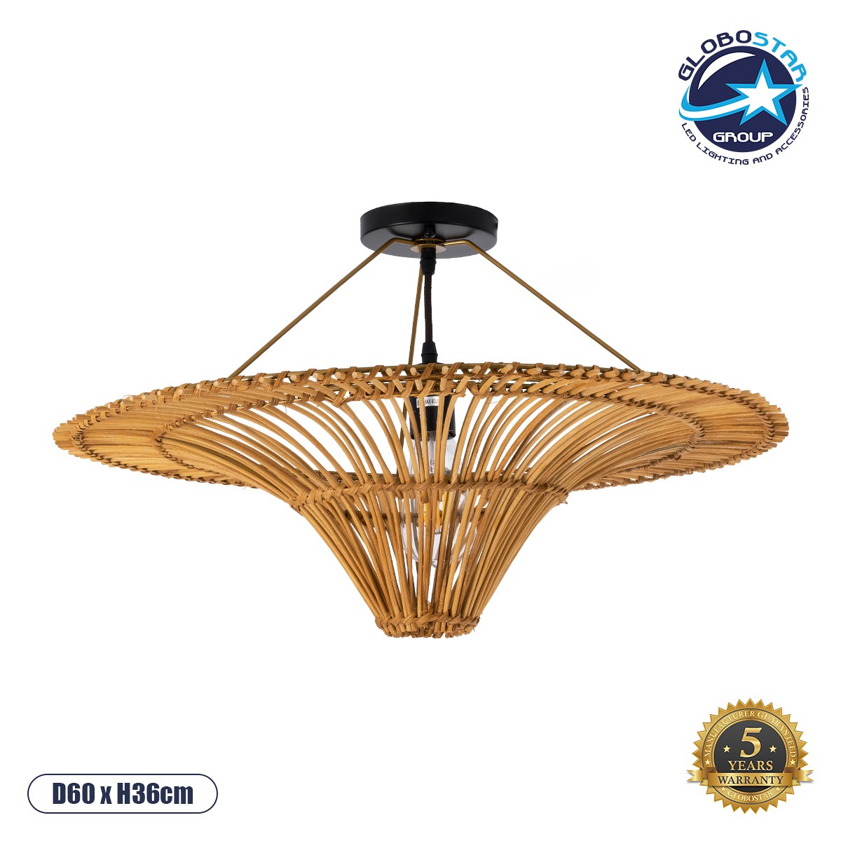 GLOBOSTAR® PALERMO 02308 Boho Φωτιστικό Οροφής με Ντουί 1 x E27 AC 220-240V IP20 - Καφέ - Μ60 x Π60 x Υ36cm