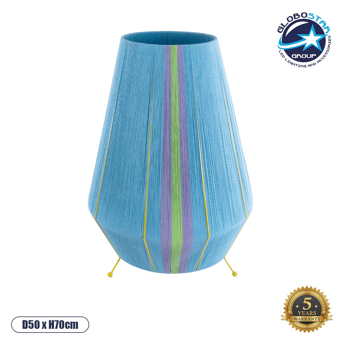 GloboStar® SALERNO 02333 Boho Επιδαπέδιο Φωτιστικό Μονόφωτο 1 x E27 IP20 Πολύχρωμο Βαμβακερό Νήμα - Μ50 x Π50 x Υ70cm