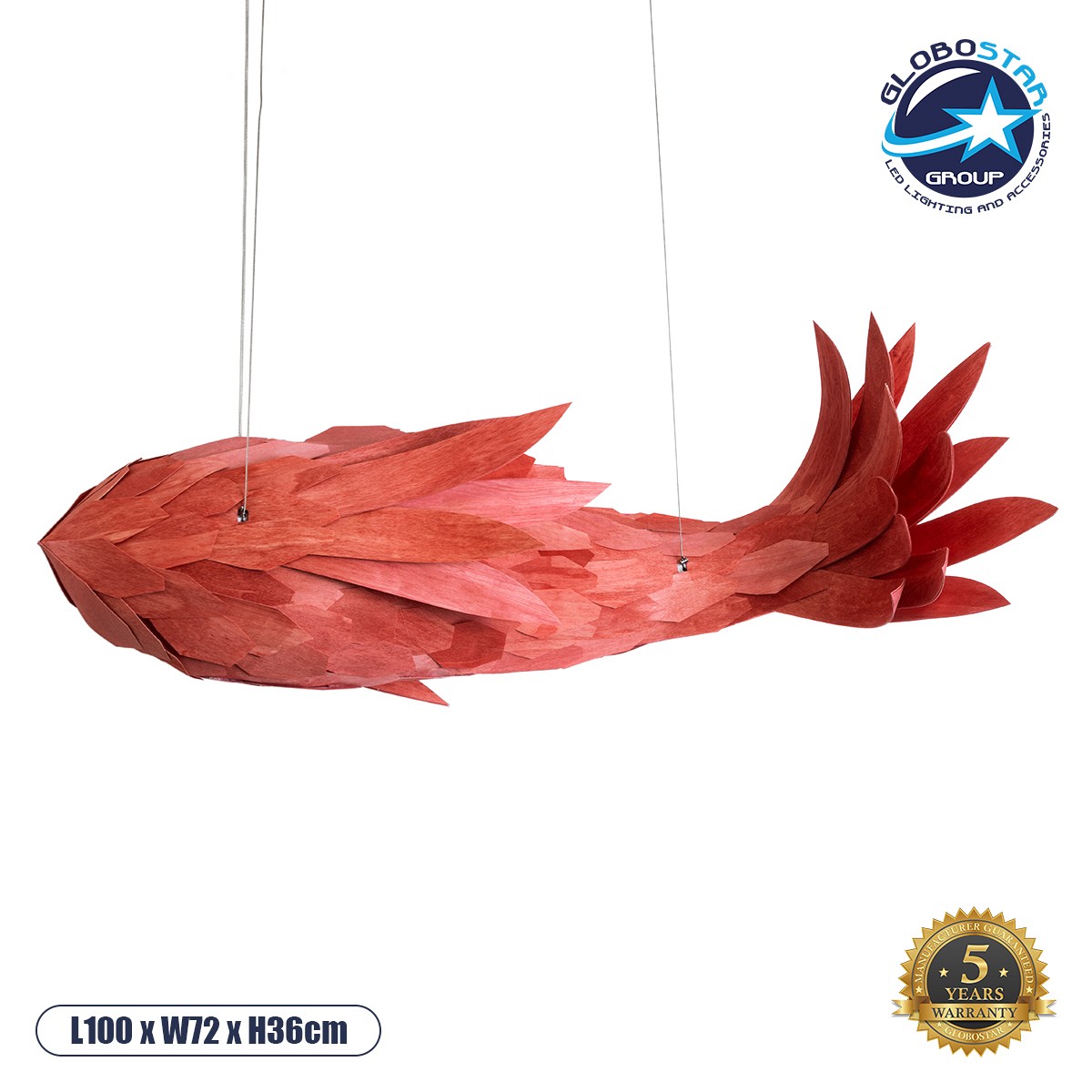 GLOBOSTAR® GOURAMI 02361 Μοντέρνο Κρεμαστό Φωτιστικό Οροφής με Ντουί 1 x E27 AC 220-240V IP20 - Κόκκινο - Μ100 x Π72 x Υ36cm