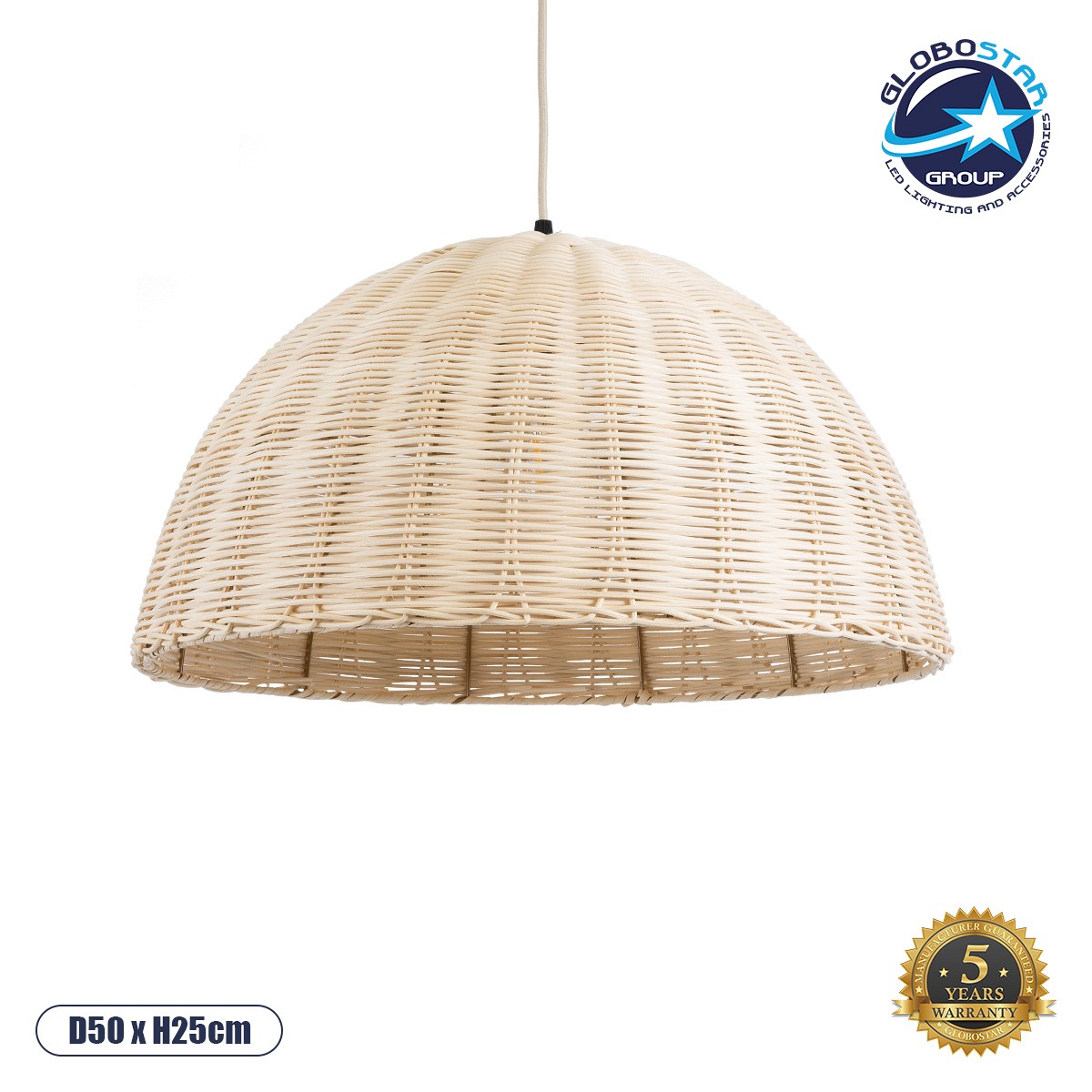 GLOBOSTAR® MONTANA 02378 Boho Κρεμαστό Φωτιστικό Οροφής με Ντουί 1 x E27 AC 220-240V IP20 - Μπεζ - Μ50 x Π50 x Υ25cm
