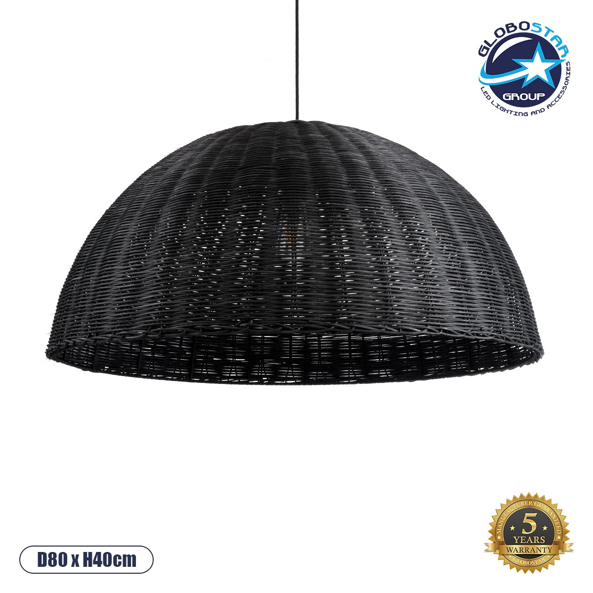 GLOBOSTAR® MONTANA 02384 Boho Κρεμαστό Φωτιστικό Οροφής με Ντουί 1 x E27 AC 220-240V IP20 - Μαύρο - Μ80 x Π80 x Υ40cm