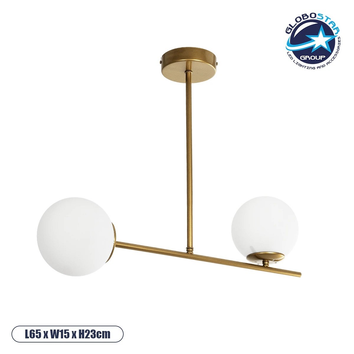 GLOBOSTAR® GLOBUS 201-0119 Μοντέρνο Φωτιστικό Οροφής με Ντουί 2 x E27 AC 220-240V IP20 - Λευκό & Χρυσό - Μ65 x Π15 x Υ23cm