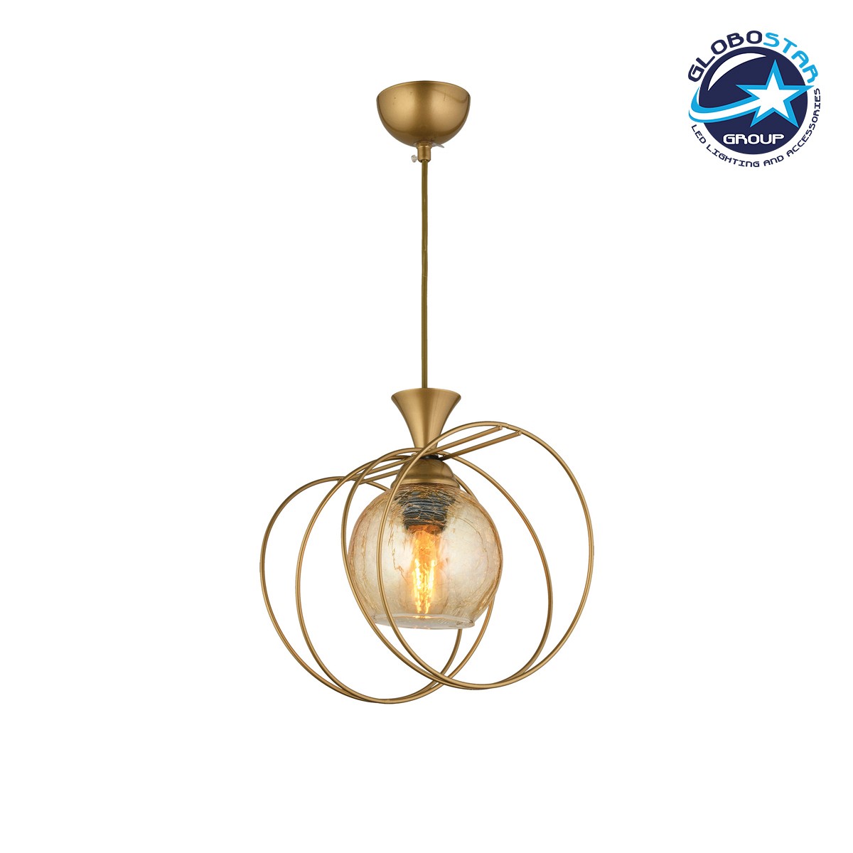 GLOBOSTAR® LUSI 202-0047 Μοντέρνο Κρεμαστό Φωτιστικό Οροφής με Ντουί 1 x E27 AC 220-240V IP20 - Χρυσό & Μελί - Μ20 x Π20 x Υ70cm