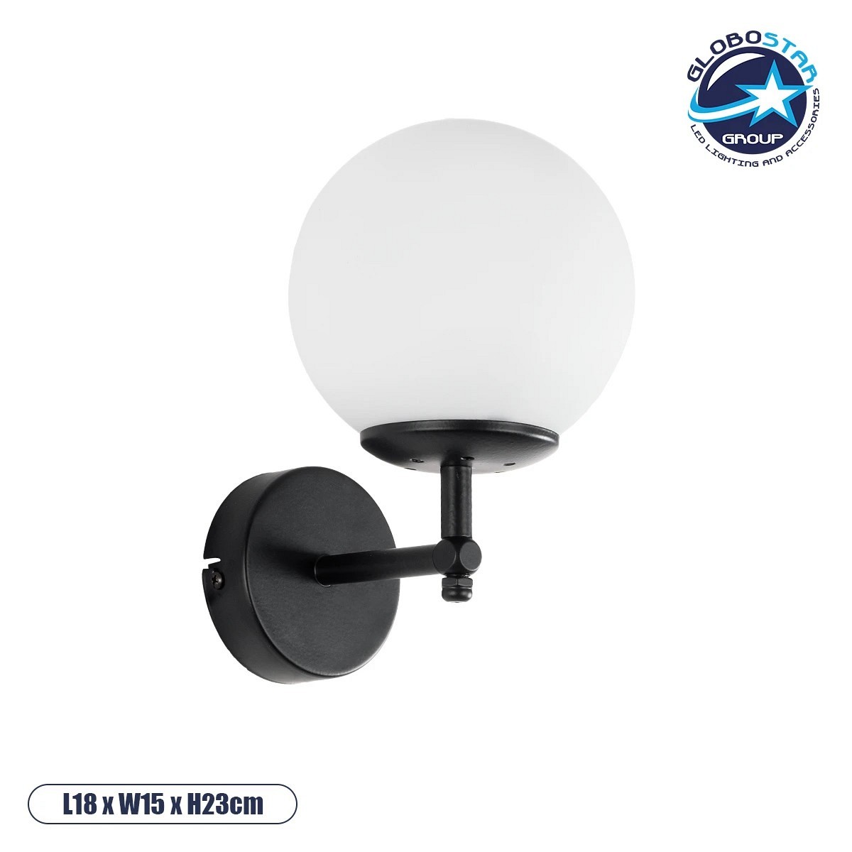 GLOBOSTAR® DALPH 203-0032 Vintage Φωτιστικό Τοίχου - Απλίκα με Ντουί 1 x E27 AC 220-240V IP20 - Μαύρο & Λευκό - M18 x Π15 x Υ23cm