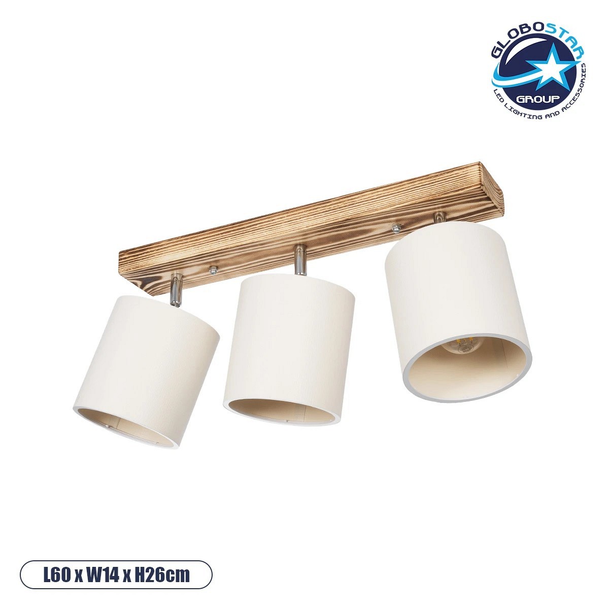 GLOBOSTAR® CUP 203-0055 Vintage Φωτιστικό Οροφής με Ντουί 3 x E27 AC 220-240V IP20 - Λευκό & Μπεζ - Μ60 x Π14 x Υ26cm