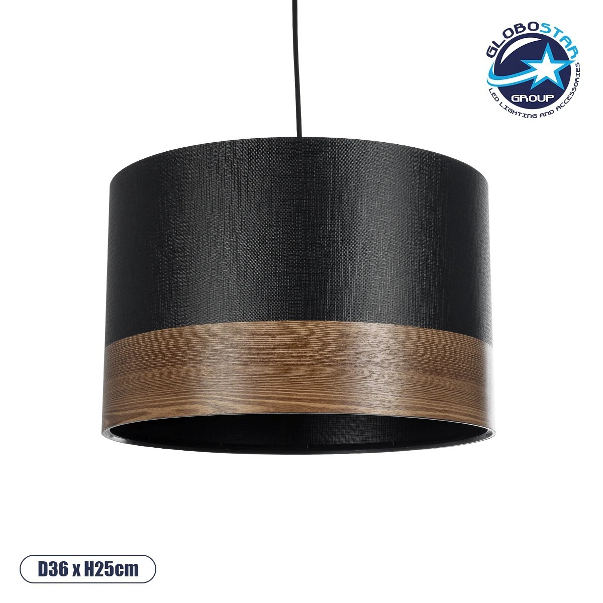 GLOBOSTAR® ZYKLUS 203-0101 Μοντέρνο Κρεμαστό Φωτιστικό Οροφής με Ντουί 1 x E27 AC 220-240V IP20 - Μαύρο & Καφέ - Μ36 x Π36 x Υ25cm