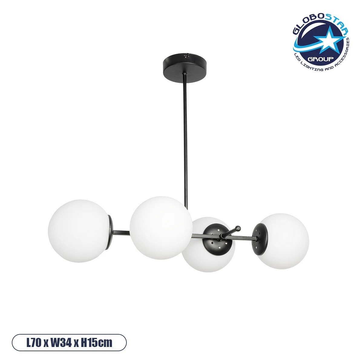 GLOBOSTAR® GLOBUS 203-0104 Μοντέρνο Φωτιστικό Οροφής με Ντουί 4 x E27 AC 220-240V IP20 - Λευκό & Μαύρο - Μ70 x Π34 x Υ15cm