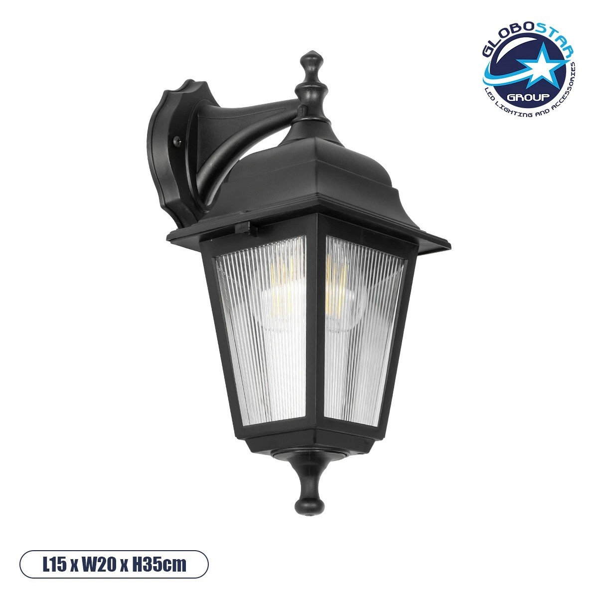 GloboStar® SOLME 203-0211 Vintage Επιτοίχιο Φωτιστικό Φαναράκι Μονόφωτο 1 x E27 IP44 Μαύρο Πλαστικό - Μ15 x Π20 x Υ35cm