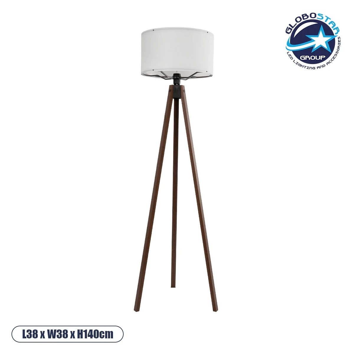 GloboStar® SAGA 204-0032 Μοντέρνο Eπιδαπέδιο Φωτιστικό Μονόφωτο 1 x E27 IP20 Καφέ Ξύλο με Λευκό Ύφασμα - Μ38 x Π38 x Υ140cm
