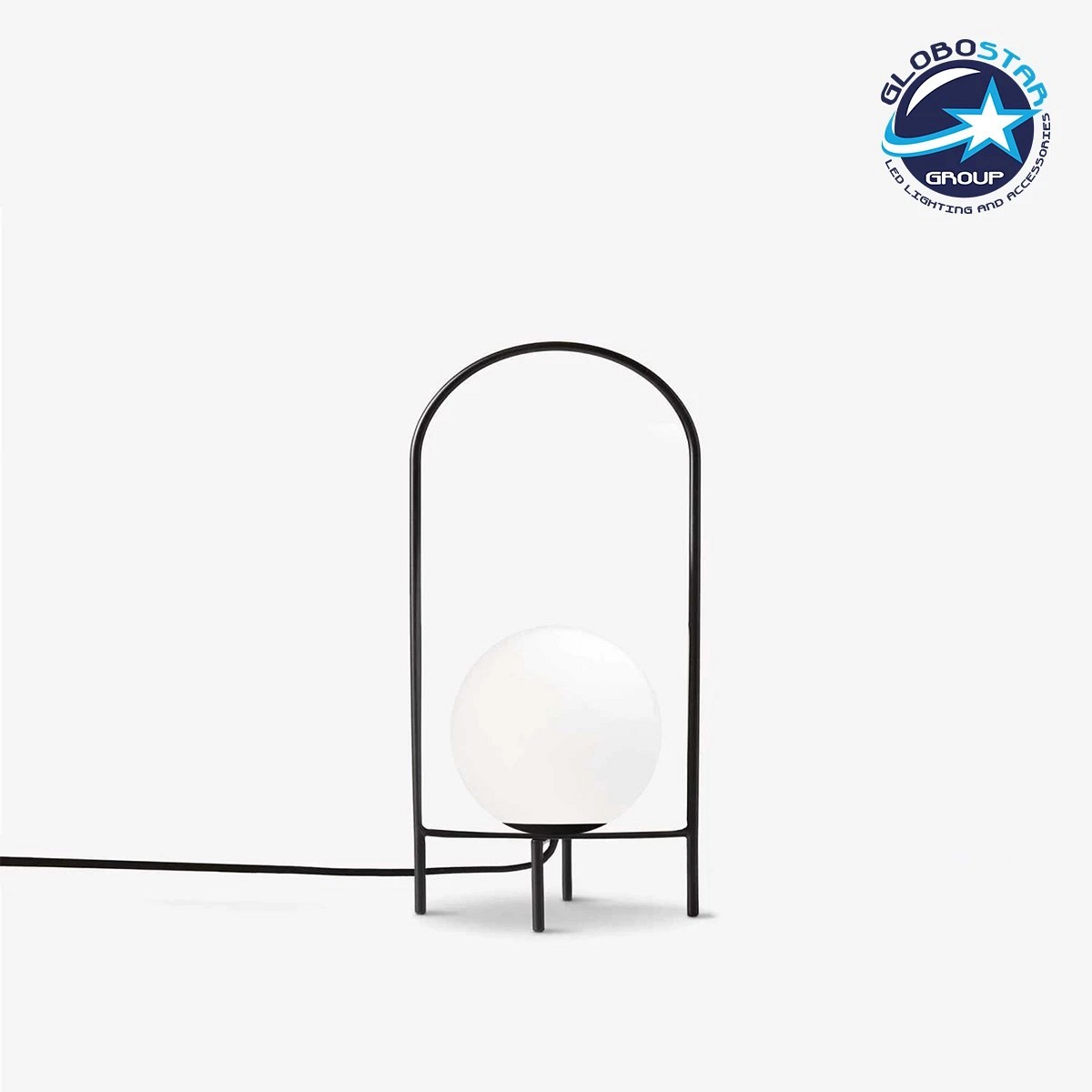 GloboStar® SPIDY 204-0139 Μοντέρνο Eπιτραπέζιο Φωτιστικό Μονόφωτο 1 x E27 IP20 Μαύρο Μέταλλο με Λευκό Γυαλί - Μ20 x Π20 x Υ37cm