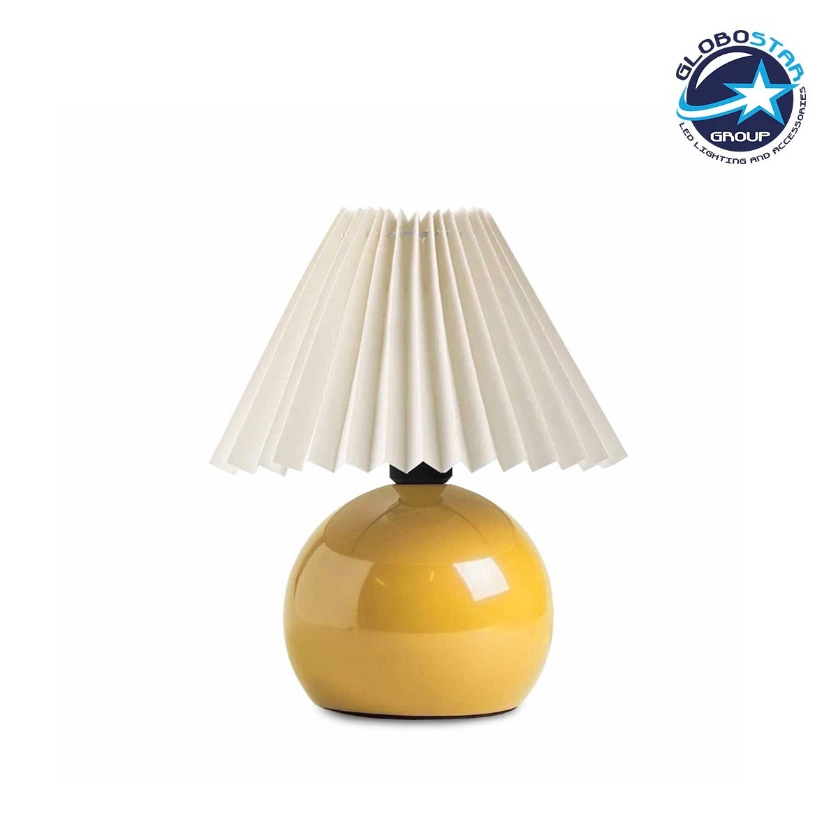 GloboStar® LISBON 204-0155 Μοντέρνο Eπιτραπέζιο Φωτιστικό Μονόφωτο 1 x E27 IP20 Κίτρινο Μέταλλο με Μπεζ Ύφασμα - Μ22 x Π22 x Υ38cm