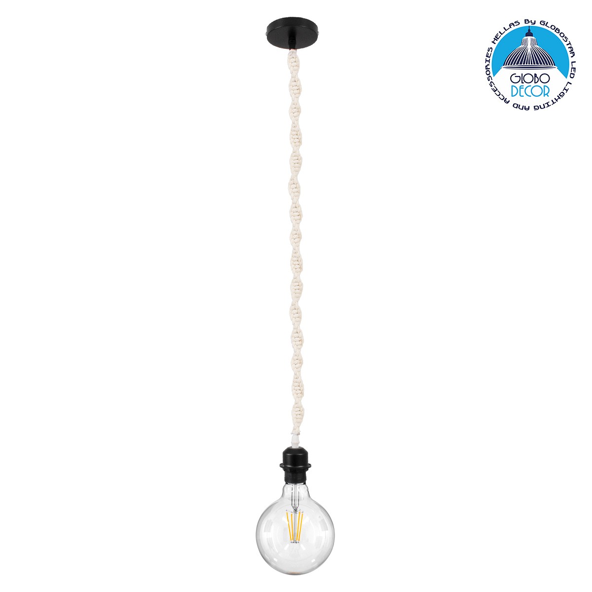 GLOBOSTAR® SHAQRA 36216 Μοντέρνο Κρεμαστό Φωτιστικό Οροφής με Ντουί 1 x E27 AC 220-240V IP20 - Μπεζ - Μ4 x Π4 x Υ110cm