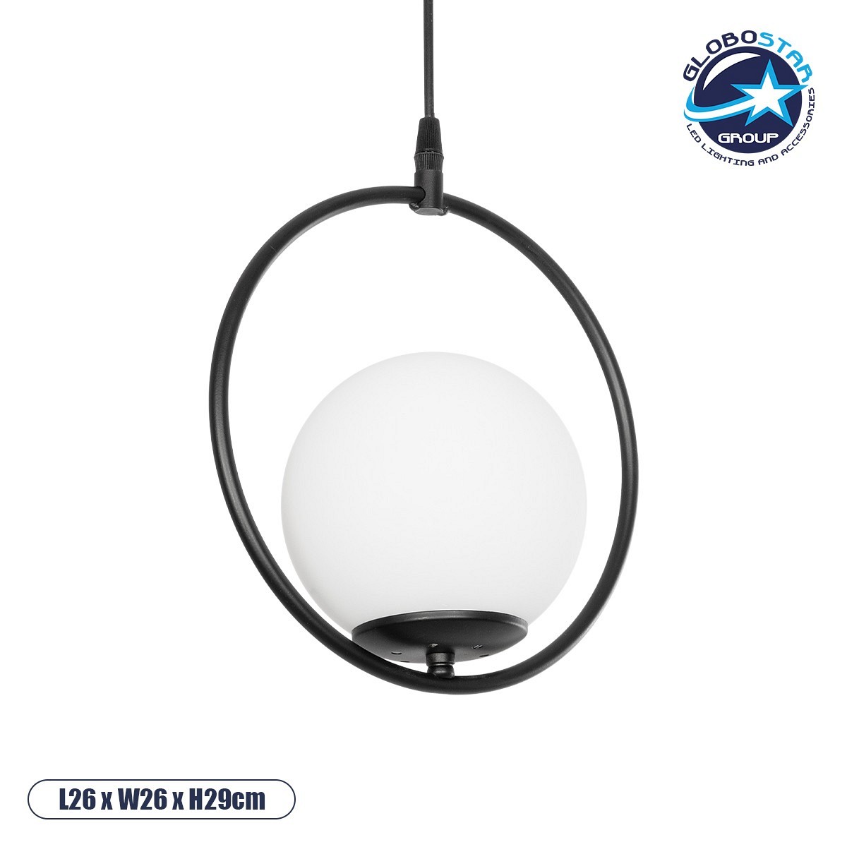 GLOBOSTAR® CIRCLE 201-0075 Vintage Κρεμαστό Φωτιστικό Οροφής με Ντουί 1 x E27 AC 220-240V IP20 - Μαύρο & Λευκό - Μ26 x Π26 x Υ29cm