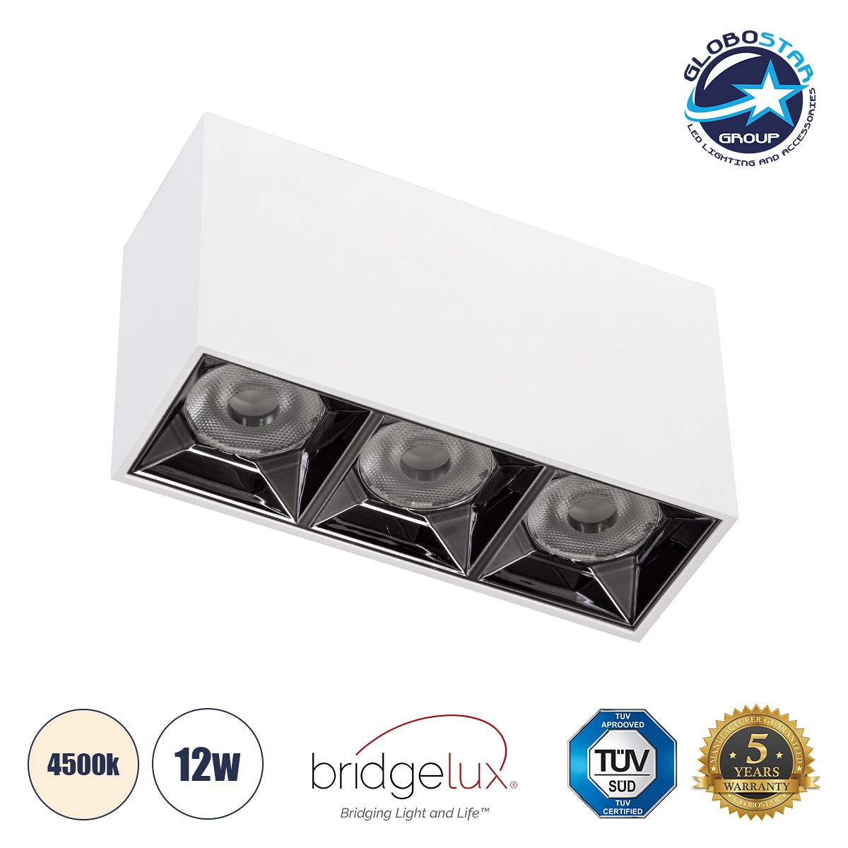 GLOBOSTAR® LUMINAR 60326 Downlight Σποτ LED 12W 1680lm 36° AC 220-240V IP20 Φυσικό Λευκό 4500K - Osram SMD Chip & TÜV SÜD Driver - Λευκό Ματ - Μ11.8 x Π4.2 x Υ6.6cm - 5 Χρόνια Εγγύηση